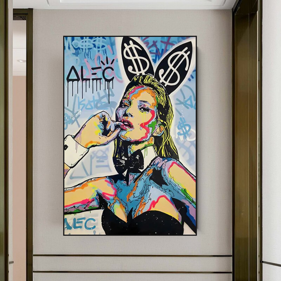 Kate Moss Bunny Canvas Painting - Pop Art by Alec Monopoly-MinimalisticDecor.com