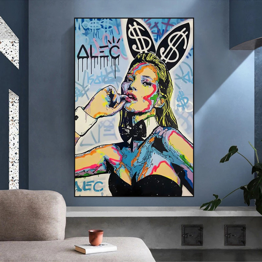 Kate Moss Bunny Canvas Painting - Pop Art by Alec Monopoly-MinimalisticDecor.com