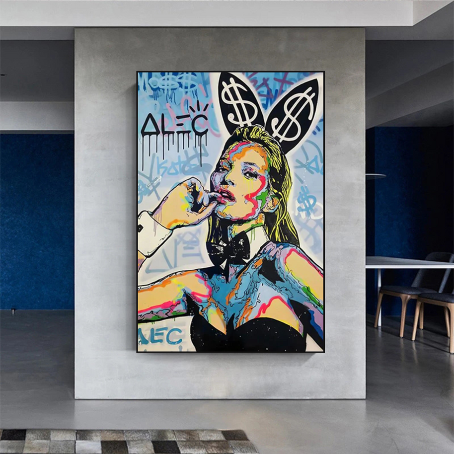 Kate Moss Bunny Canvas Painting - Pop Art by Alec Monopoly-MinimalisticDecor.com