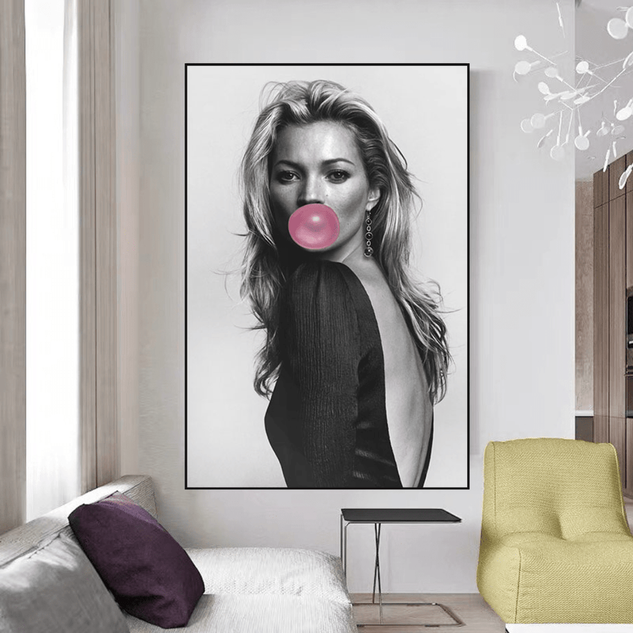 Kate Moss Fashion Model Chewing Gum Canvas Wall Art-MinimalisticDecor.com