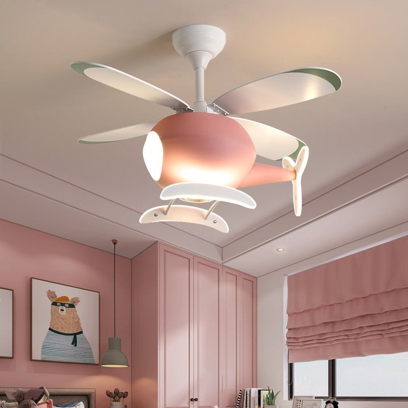 Kids' Helicopter Ceiling Light with Fan – Nursery Fixture-MinimalisticDecor.com