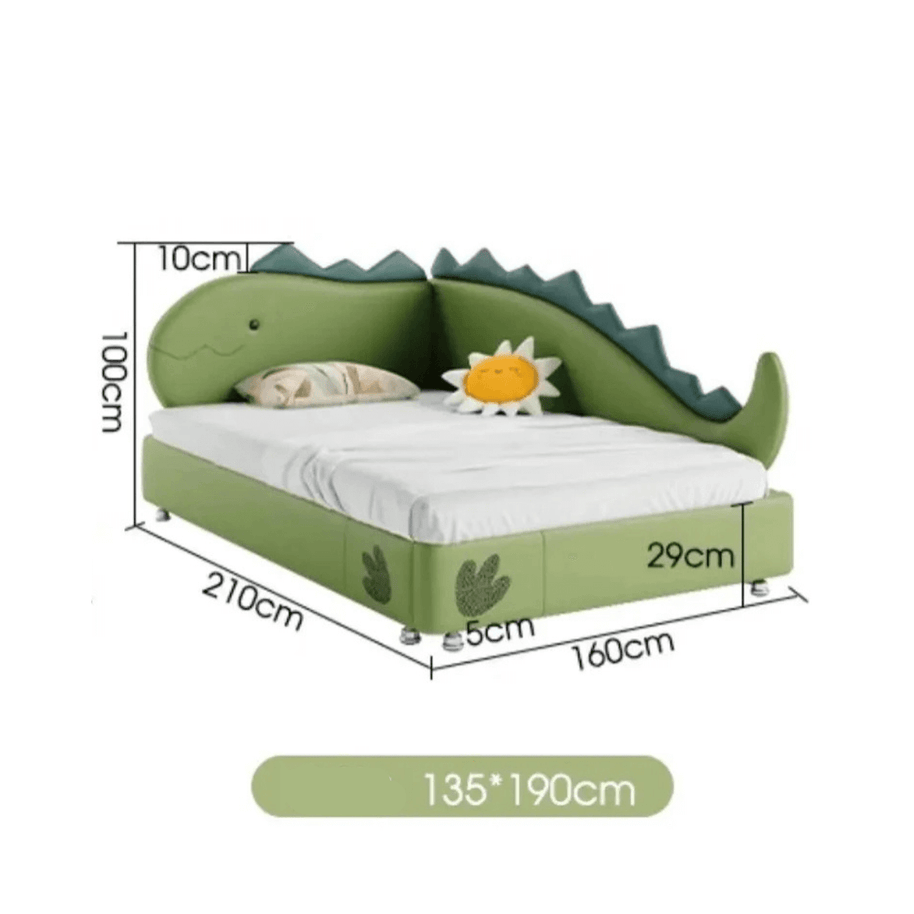 Kids Room Dino Bed with Storage – Solid Wood Frame PVC Finish-MinimalisticDecor.com