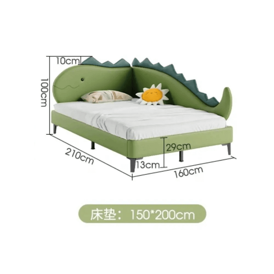 Kids Room Dino Bed with Storage – Solid Wood Frame PVC Finish-MinimalisticDecor.com