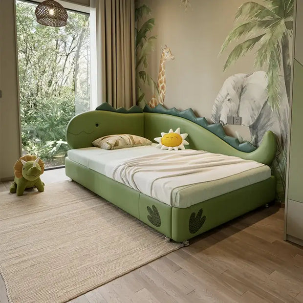 Kids Room Dino Bed with Storage – Solid Wood Frame PVC Finish-MinimalisticDecor.com