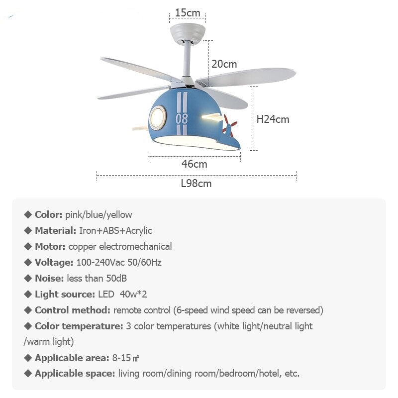 Kids Room Helicopter Ceiling Fan with Light – Art Deco Style-MinimalisticDecor.com