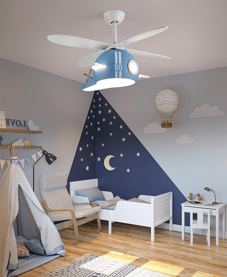 Kids Room Helicopter Ceiling Fan with Light – Art Deco Style-MinimalisticDecor.com