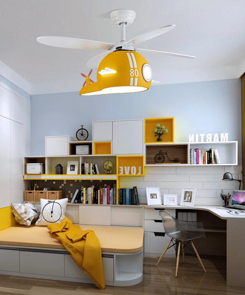 Kids Room Helicopter Ceiling Fan with Light – Art Deco Style-MinimalisticDecor.com