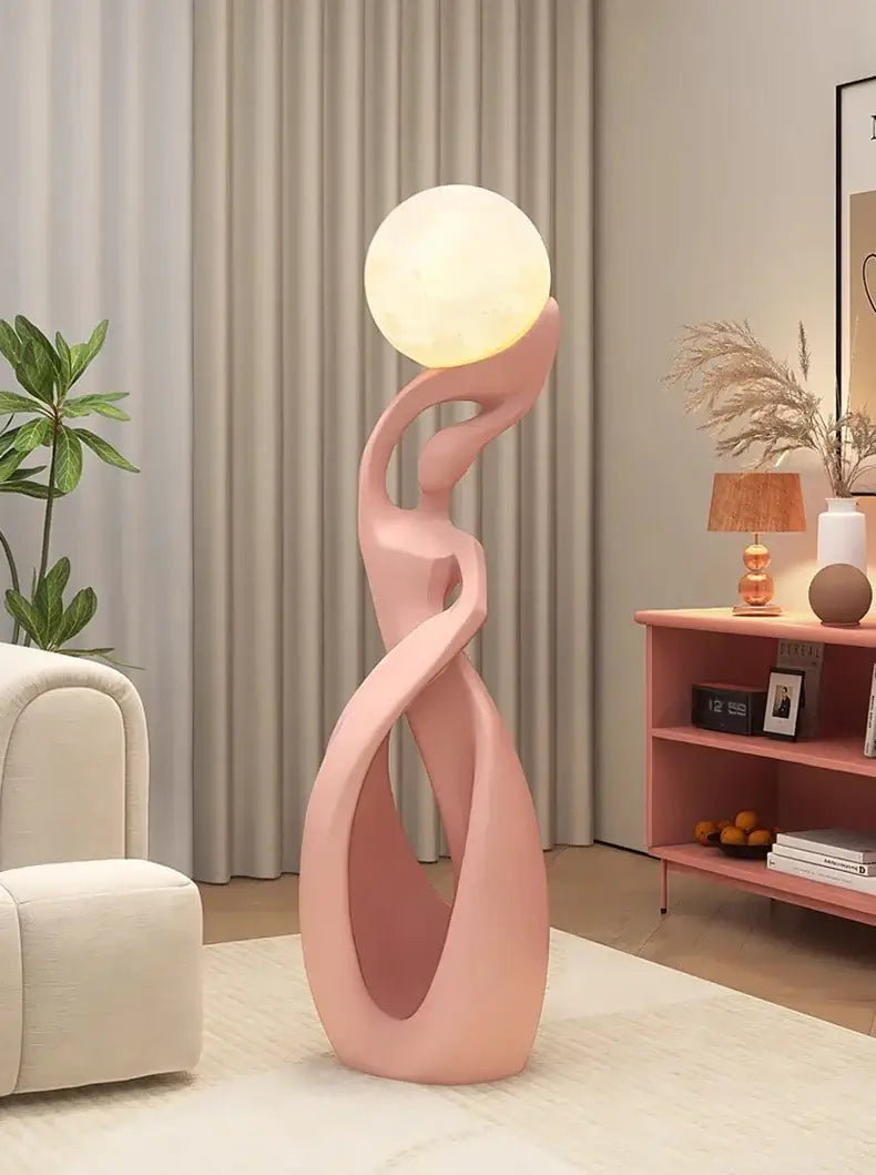 Lady of Globe Artistic Floor Lamp – Iron Body, Self-Contained Installation-MinimalisticDecor.com