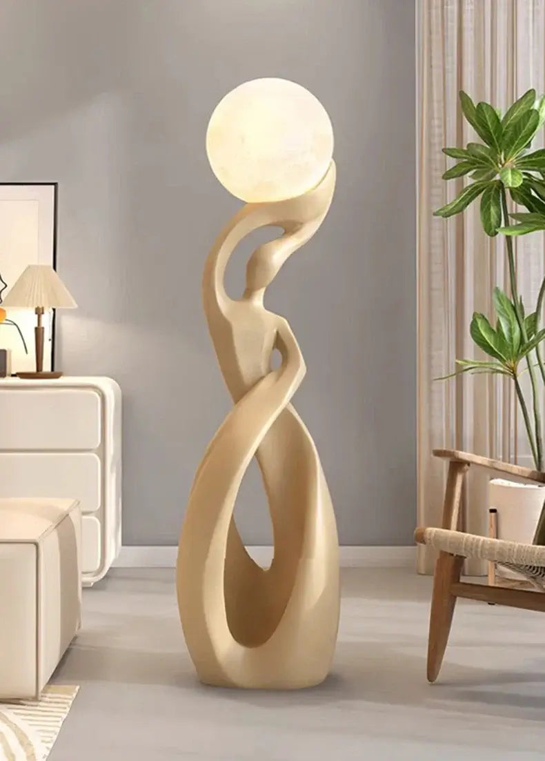Lady of Globe Artistic Floor Lamp – Iron Body, Self-Contained Installation-MinimalisticDecor.com