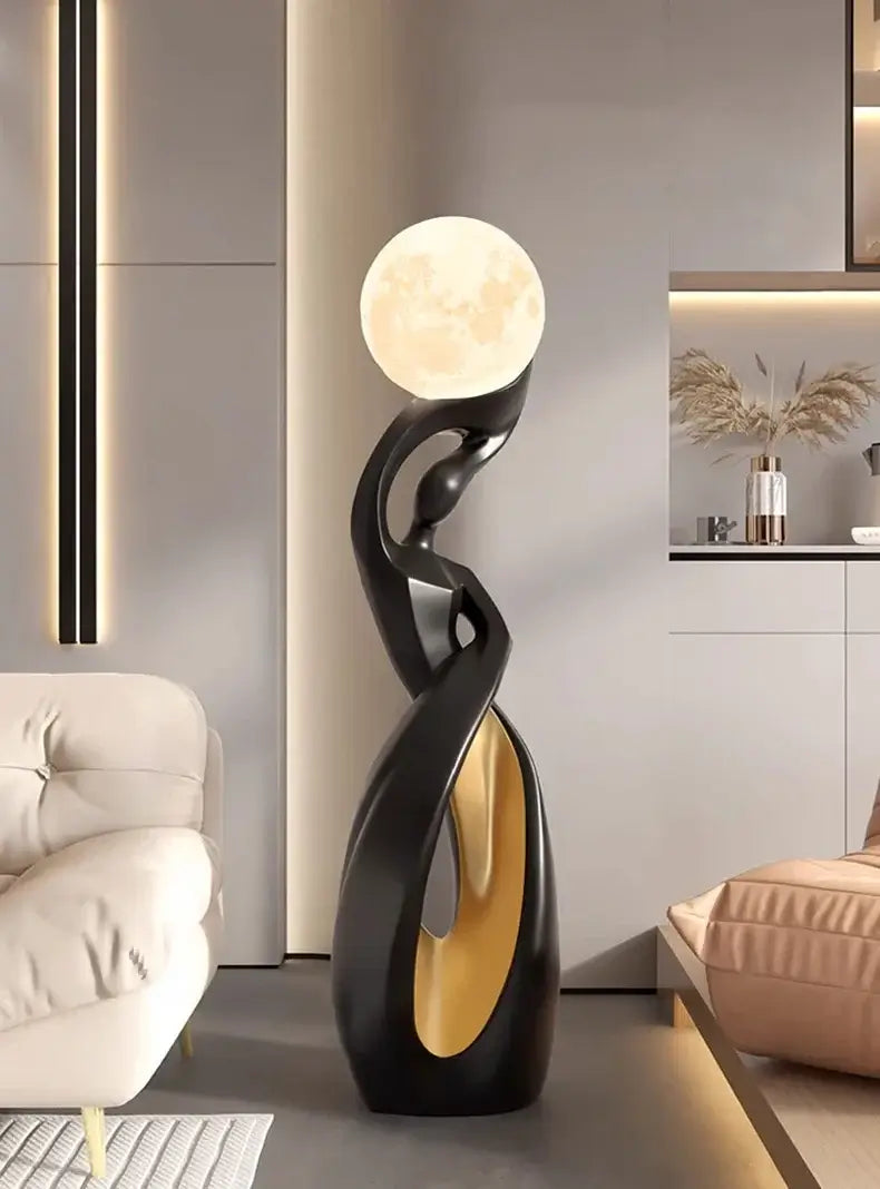 Lady of Globe Artistic Floor Lamp – Iron Body, Self-Contained Installation-MinimalisticDecor.com
