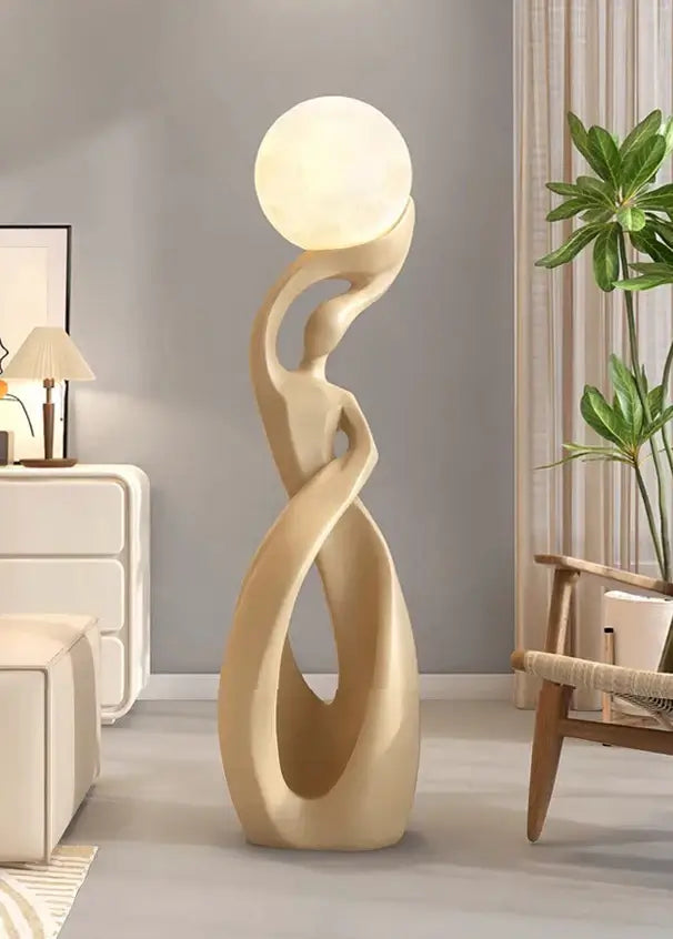 Lady of Globe Artistic Floor Lamp – Iron Body, Self-Contained Installation-MinimalisticDecor.com