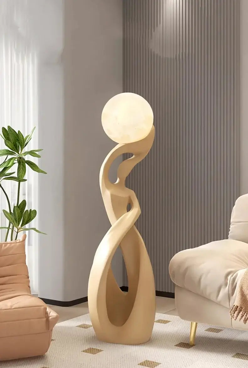 Lady of Globe Artistic Floor Lamp – Iron Body, Self-Contained Installation-MinimalisticDecor.com