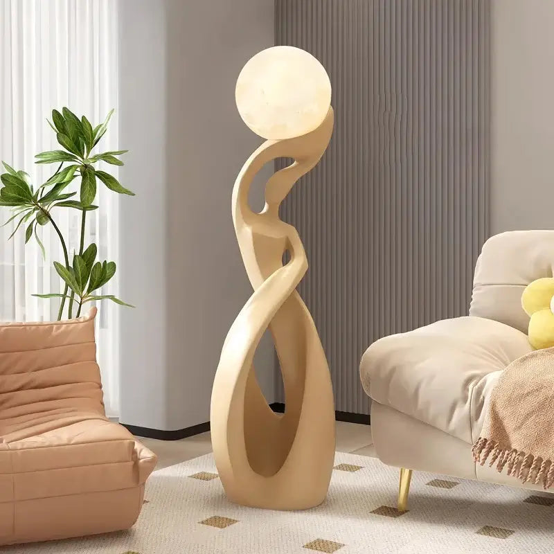 Lady of Globe Artistic Floor Lamp – Iron Body, Self-Contained Installation-MinimalisticDecor.com