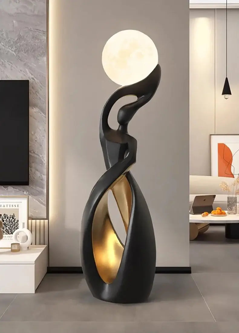 Lady of Globe Artistic Floor Lamp – Iron Body, Self-Contained Installation-MinimalisticDecor.com