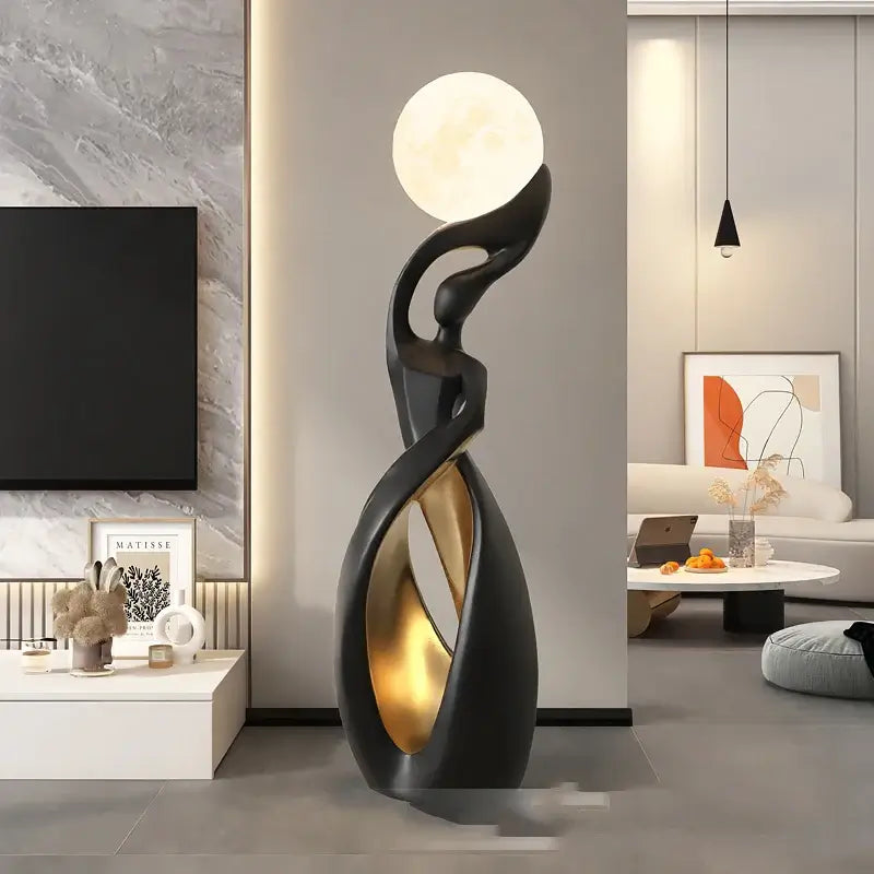 Lady of Globe Artistic Floor Lamp – Iron Body, Self-Contained Installation-MinimalisticDecor.com