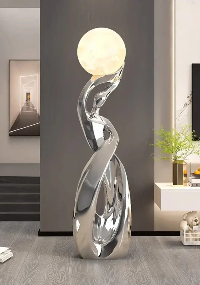 Lady of Globe Artistic Floor Lamp – Iron Body, Self-Contained Installation-MinimalisticDecor.com