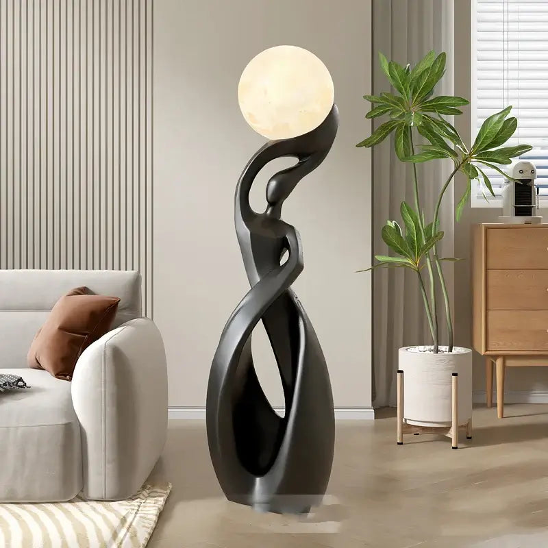 Lady of Globe Artistic Floor Lamp – Iron Body, Self-Contained Installation-MinimalisticDecor.com