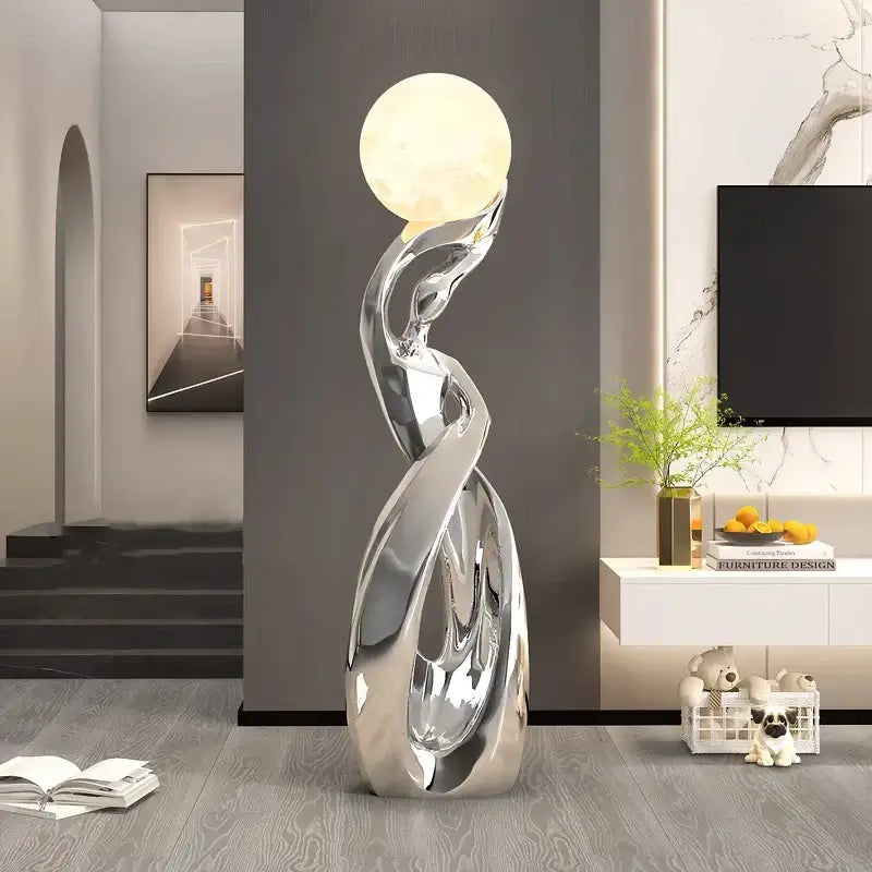 Lady of Globe Artistic Floor Lamp – Iron Body, Self-Contained Installation-MinimalisticDecor.com