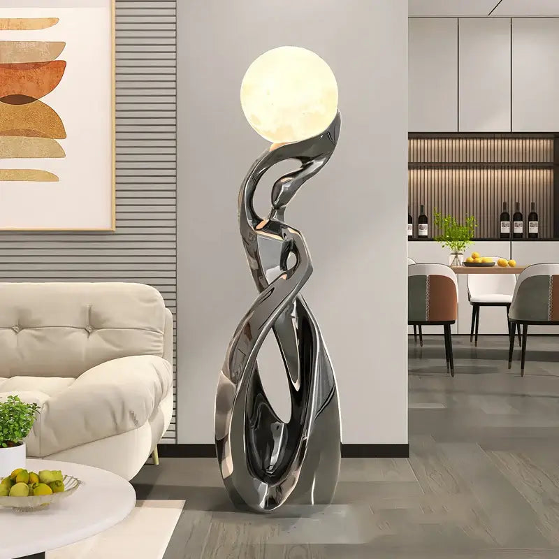 Lady of Globe Artistic Floor Lamp – Iron Body, Self-Contained Installation-MinimalisticDecor.com