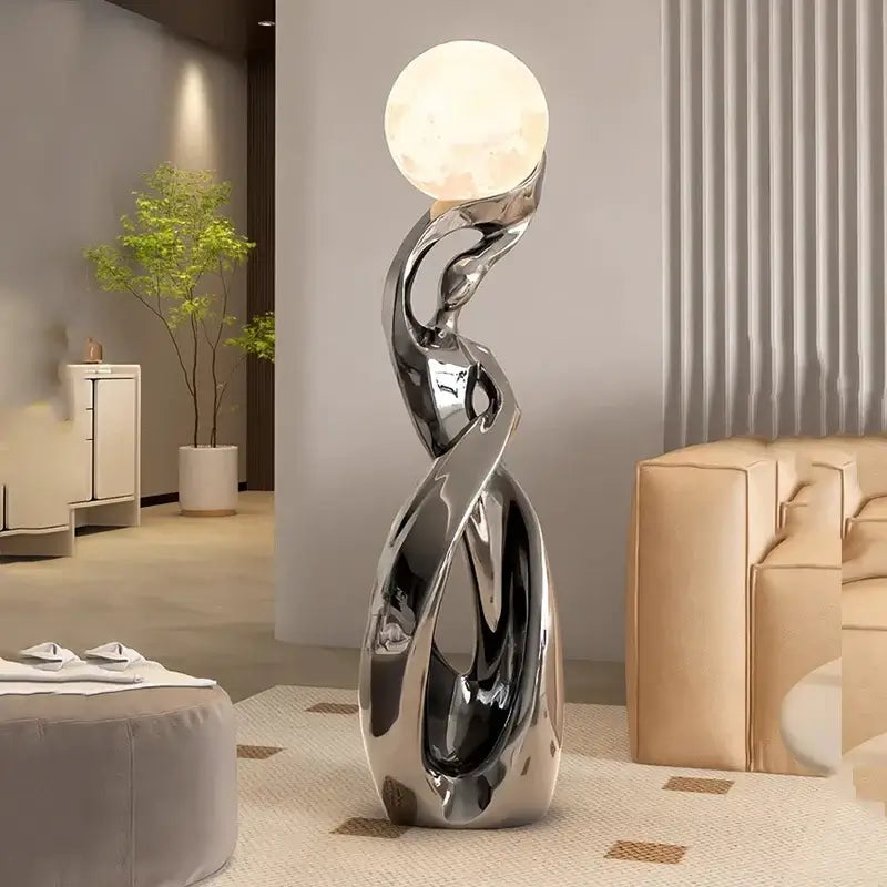 Lady of Globe Artistic Floor Lamp – Iron Body, Self-Contained Installation-MinimalisticDecor.com