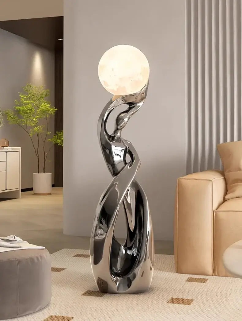 Lady of Globe Artistic Floor Lamp – Iron Body, Self-Contained Installation-MinimalisticDecor.com