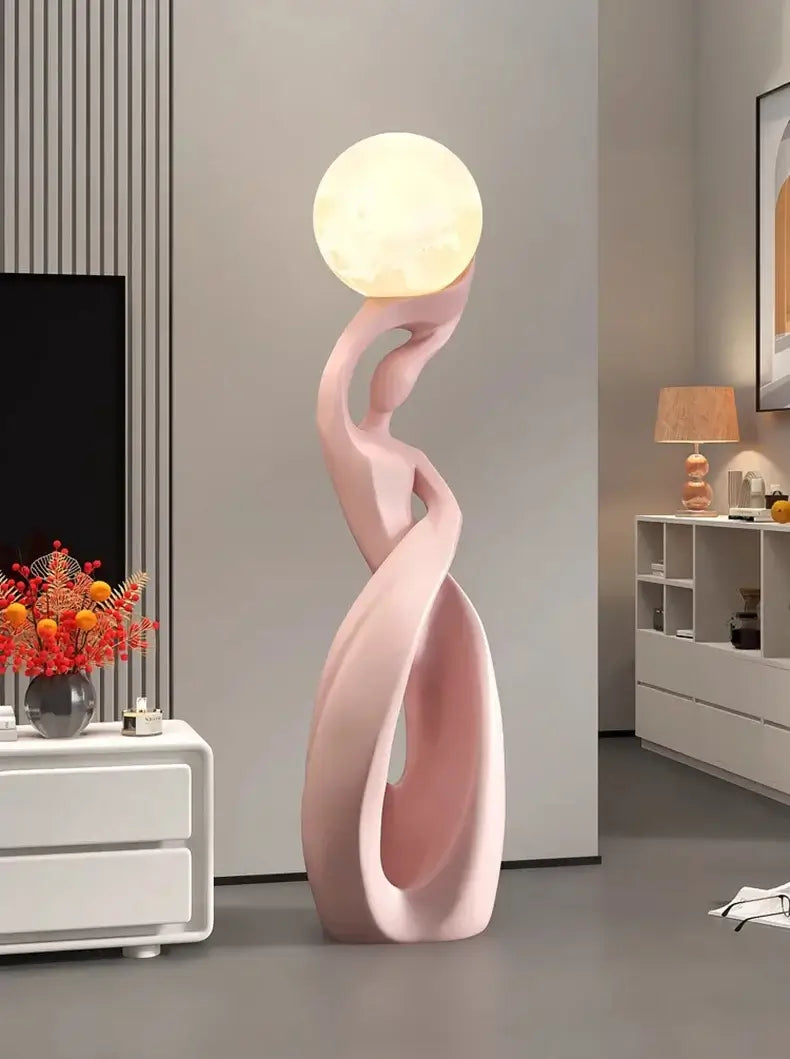 Lady of Globe Artistic Floor Lamp – Iron Body, Self-Contained Installation-MinimalisticDecor.com