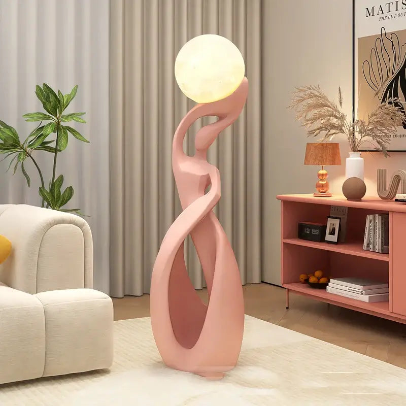 Lady of Globe Artistic Floor Lamp – Iron Body, Self-Contained Installation-MinimalisticDecor.com