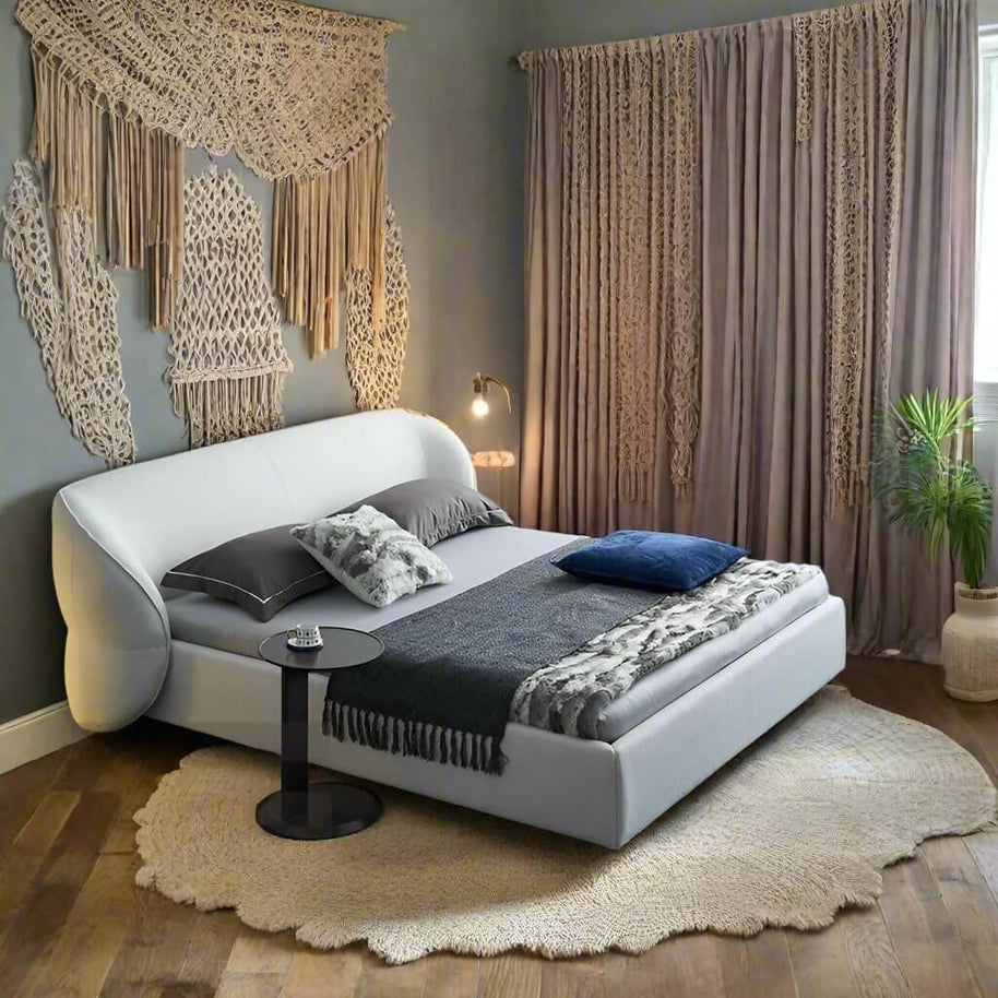 Lamb Fleece Curve Solid Wooden Bed Frame-MinimalisticDecor.com