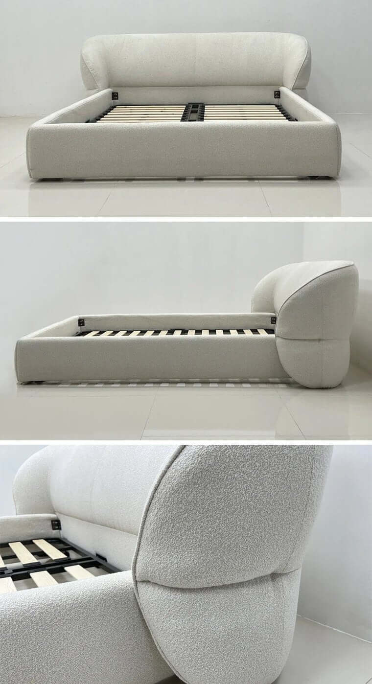 Lamb Fleece Curve Solid Wooden Bed Frame-MinimalisticDecor.com