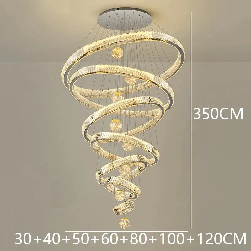 Large Swirl Crystal Ring Chandelier – Modern Pendant Lighting for High Ceilings-MinimalisticDecor.com