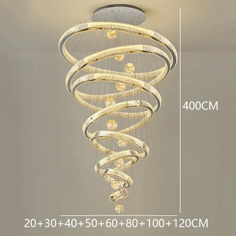 Large Swirl Crystal Ring Chandelier – Modern Pendant Lighting for High Ceilings-MinimalisticDecor.com