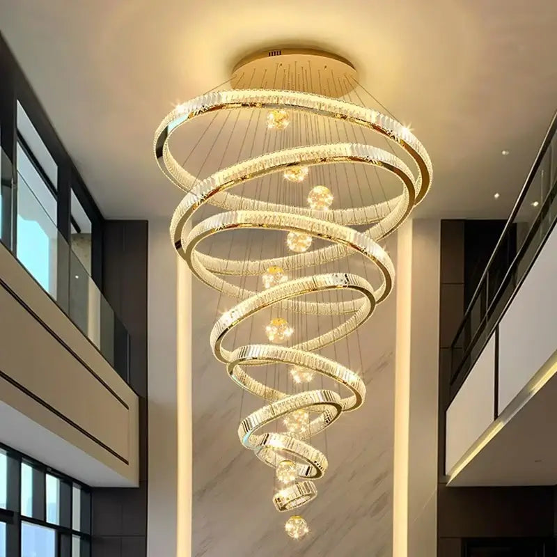 Large Swirl Crystal Ring Chandelier – Modern Pendant Lighting for High Ceilings-MinimalisticDecor.com