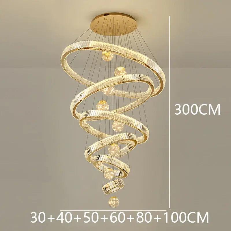 Large Swirl Crystal Ring Chandelier – Modern Pendant Lighting for High Ceilings-MinimalisticDecor.com