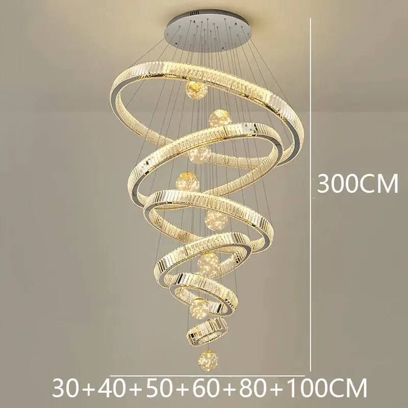 Large Swirl Crystal Ring Chandelier – Modern Pendant Lighting for High Ceilings-MinimalisticDecor.com