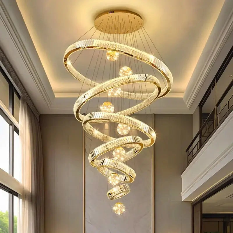 Large Swirl Crystal Ring Chandelier – Modern Pendant Lighting for High Ceilings-MinimalisticDecor.com