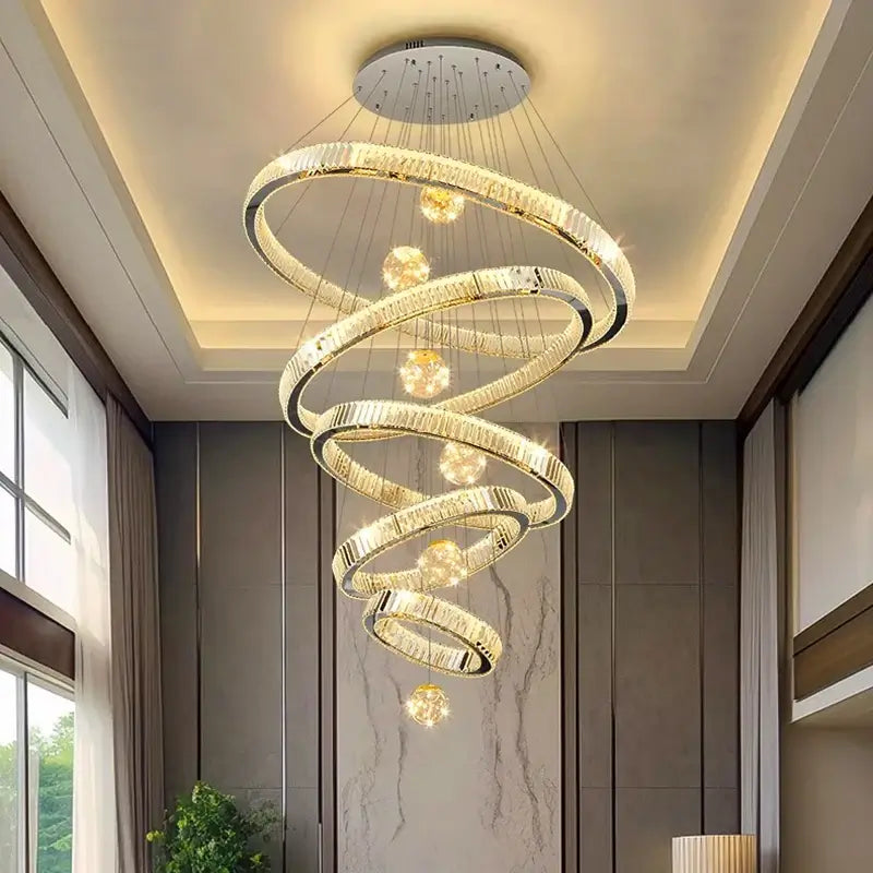 Large Swirl Crystal Ring Chandelier – Modern Pendant Lighting for High Ceilings-MinimalisticDecor.com