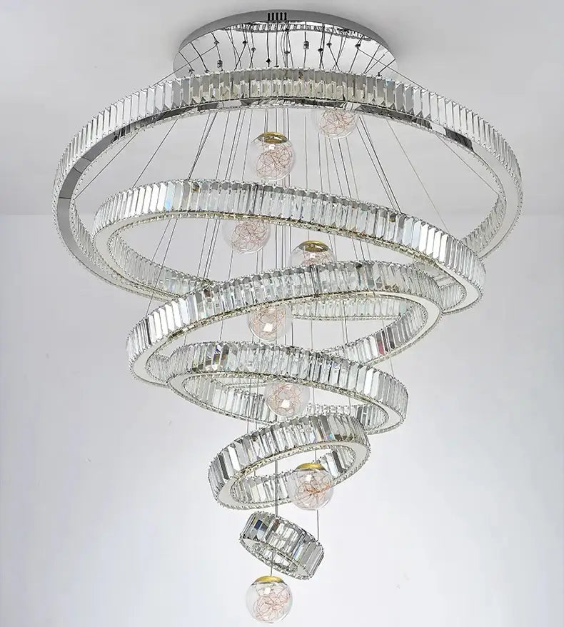 Large Swirl Crystal Ring Chandelier – Modern Pendant Lighting for High Ceilings-MinimalisticDecor.com