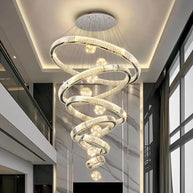 Large Swirl Crystal Ring Chandelier – Modern Pendant Lighting for High Ceilings-MinimalisticDecor.com