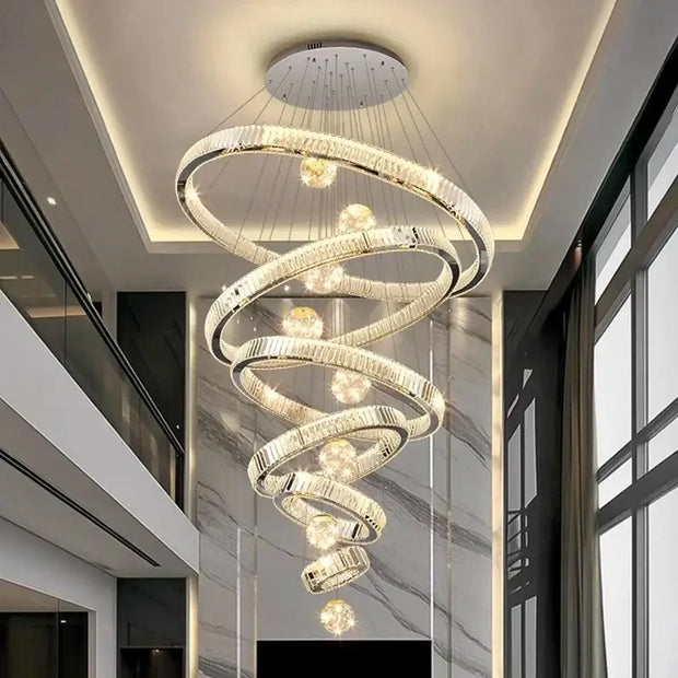 Large Swirl Crystal Ring Chandelier – Modern Pendant Lighting for High Ceilings-MinimalisticDecor.com