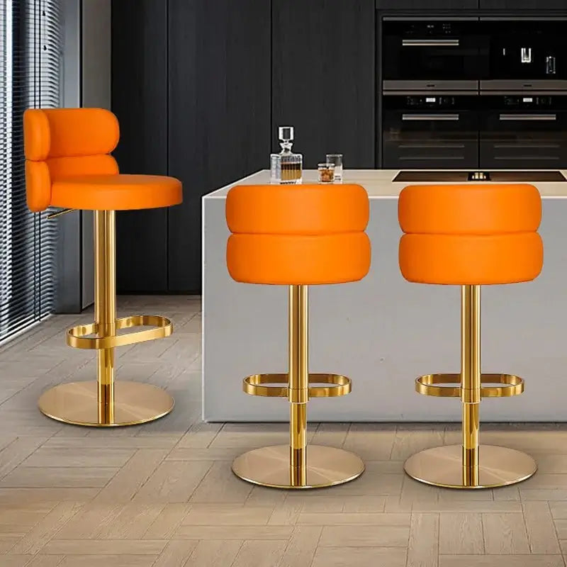 Leather Bar Chair Stool Gold Frame Swivel Chair-MinimalisticDecor.com