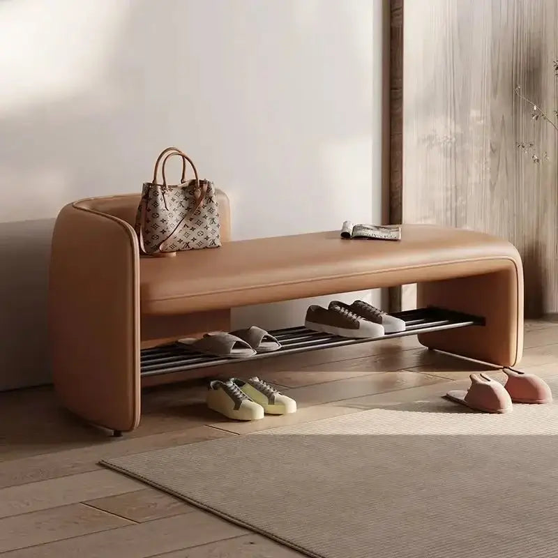 Leather Shoe Changing Stool with Iron Base – Stylish, Durable & Customizable-MinimalisticDecor.com