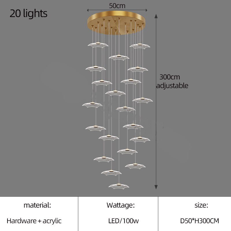 Lotus Leaf Staircase Chandelier – Luxury Pendant Light for Grand Staircases-MinimalisticDecor.com