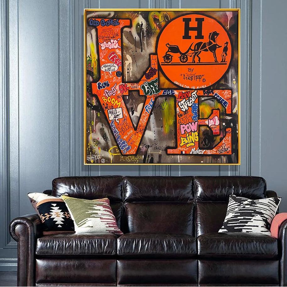 Love Graffiti Orange Hermes Wall Art-MinimalisticDecor.com