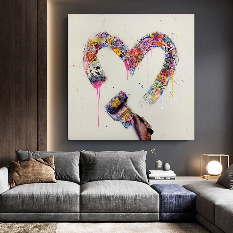 Love Heart Graffiti Canvas Wall Art-MinimalisticDecor.com