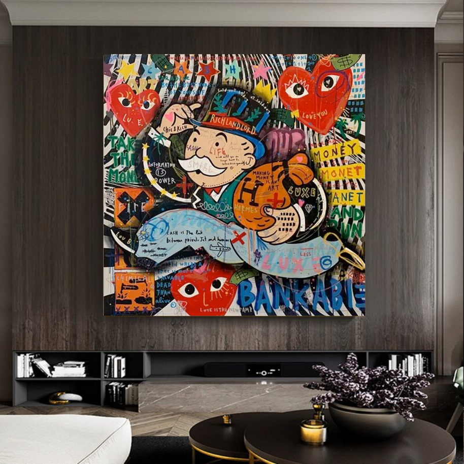 Love Heart Monopoly Making Money Canvas Wall Art-MinimalisticDecor.com