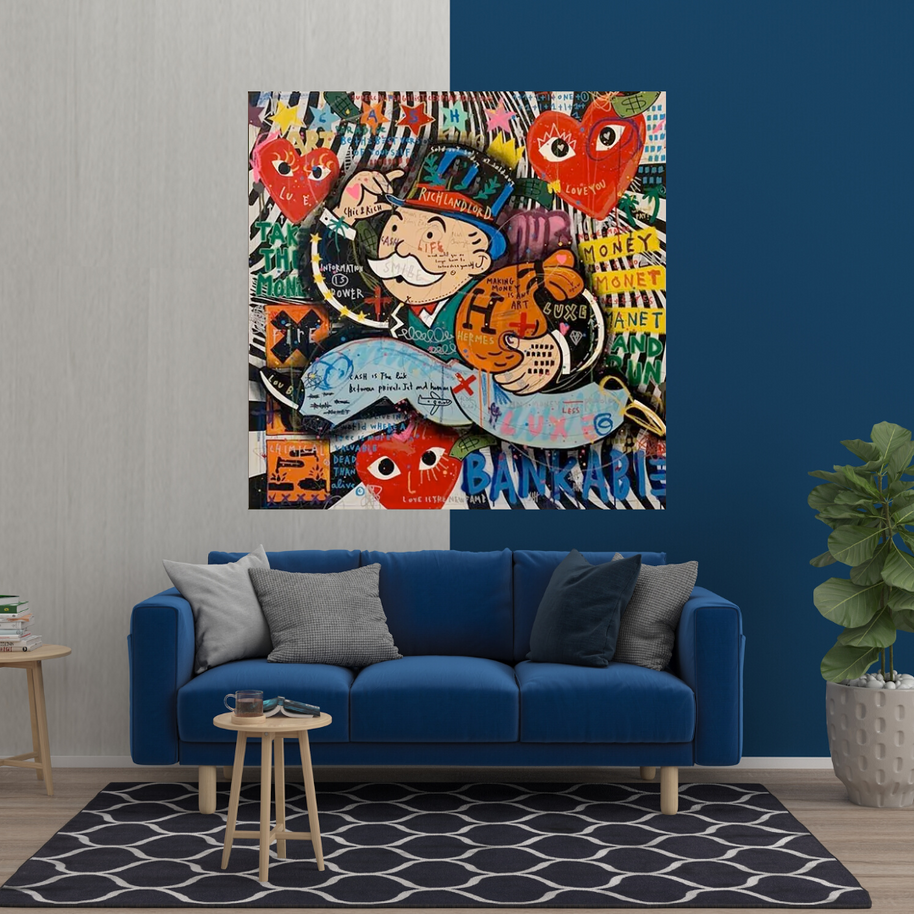 Love Heart Monopoly Making Money Canvas Wall Art-MinimalisticDecor.com