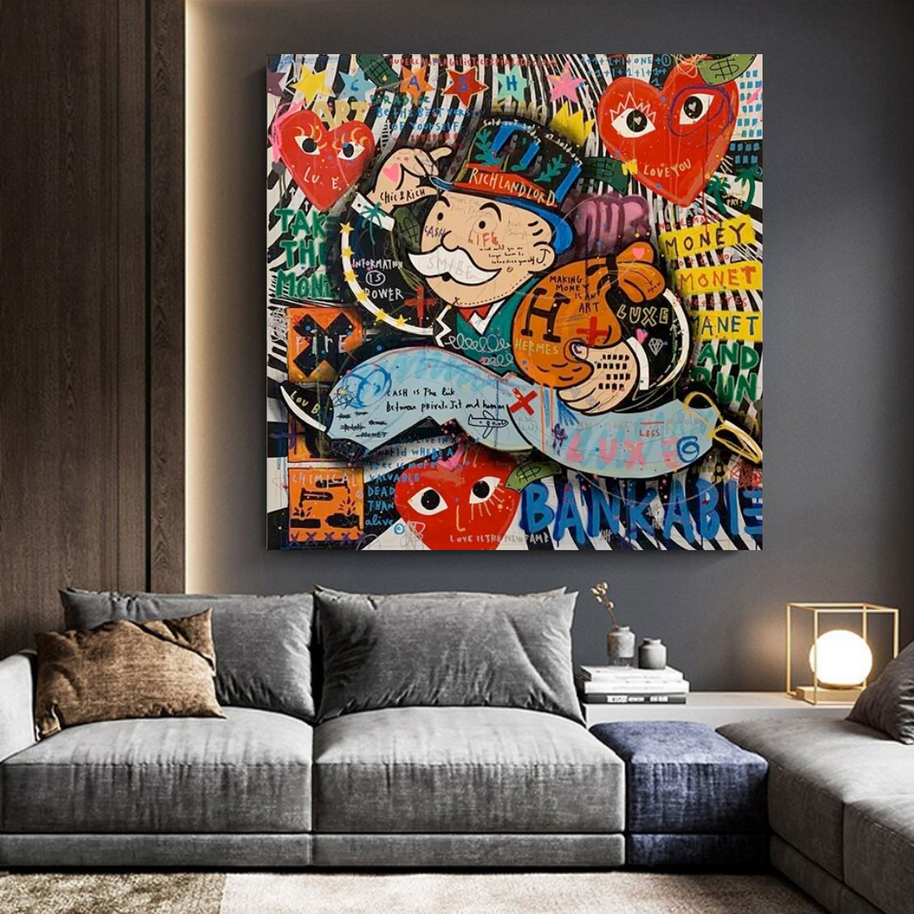 Love Heart Monopoly Making Money Canvas Wall Art-MinimalisticDecor.com