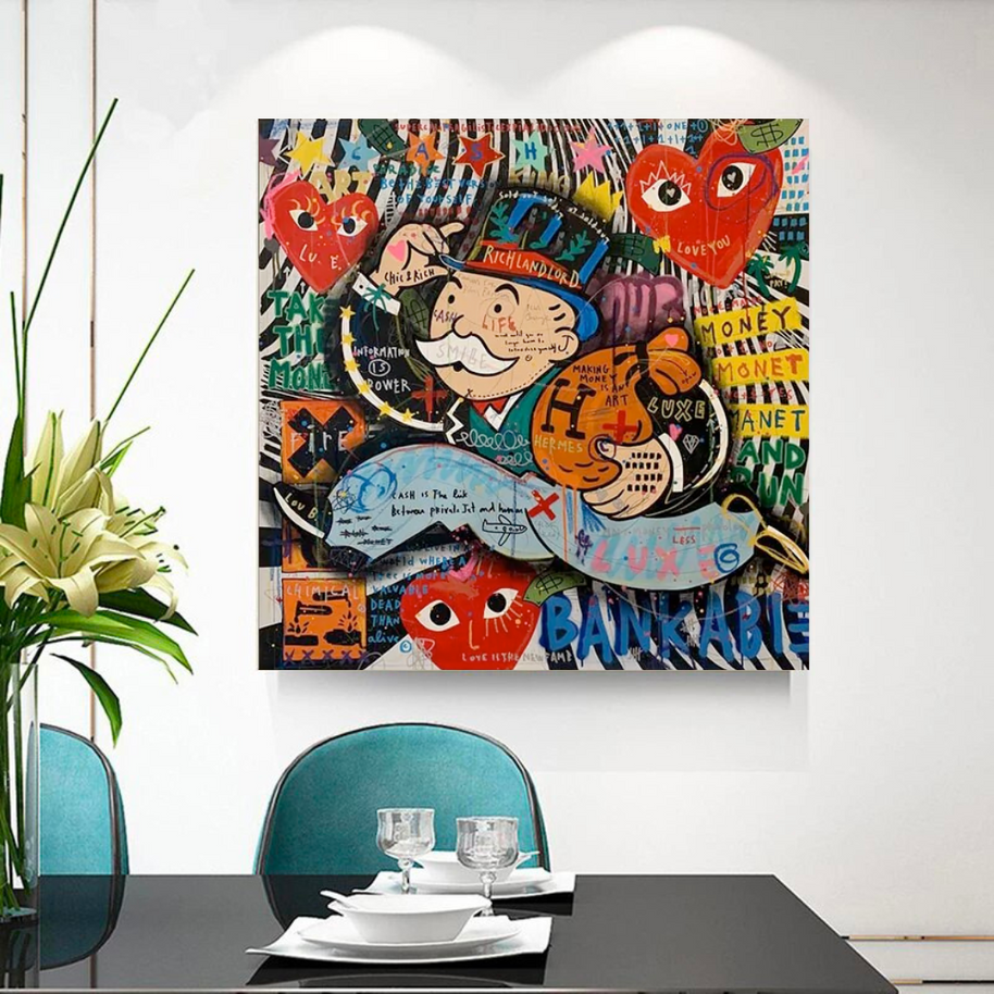 Love Heart Monopoly Making Money Canvas Wall Art-MinimalisticDecor.com
