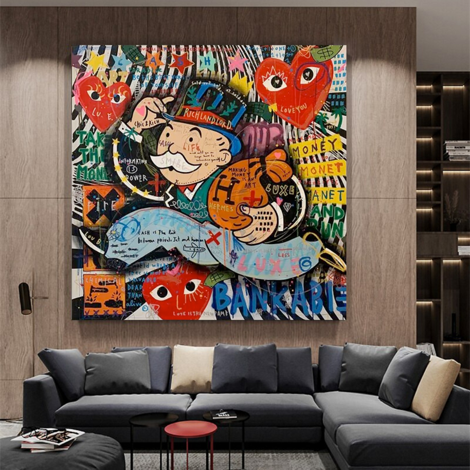 Love Heart Monopoly Making Money Canvas Wall Art-MinimalisticDecor.com