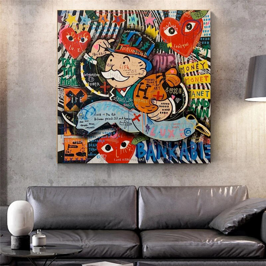 Love Heart Monopoly Making Money Canvas Wall Art-MinimalisticDecor.com
